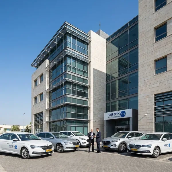 מבנה משרדי ממשלתי ישראלי עם רכבי שירות
