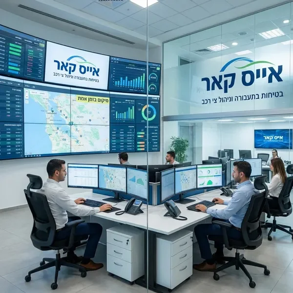 מרכז ניהול צי רכב מתקדם עם מסכים מרובים ומערכות מעקב